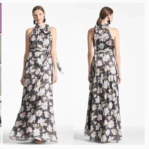 Sachin & Babi Black Ebony Garden Kayla Halter Gown - Floral - Size 0 NWT